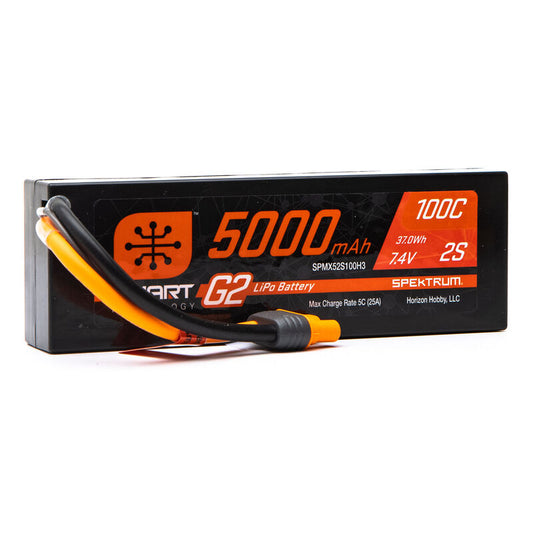 Spektrum 7.4V 5000mAh 2S 100C Smart G2 Hardcase LiPo Battery: IC3 (SPMX52S100H3)