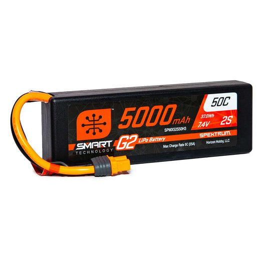 Spektrum 5000mAh 2S 7.4V Smart G2 LiPo 50C Hard Case; IC3 2 (SPMX52S50H3)