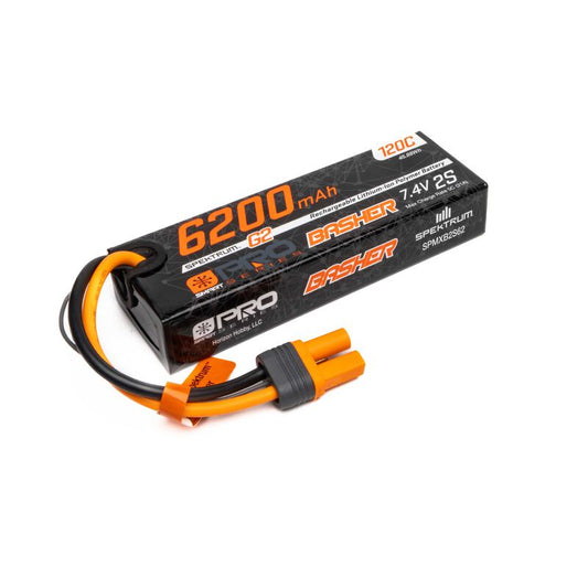 Spektrum 7.4V 6200mAh 2S 120C Smart G2 Pro Basher LiPo: IC5 (SPMXB2S62)