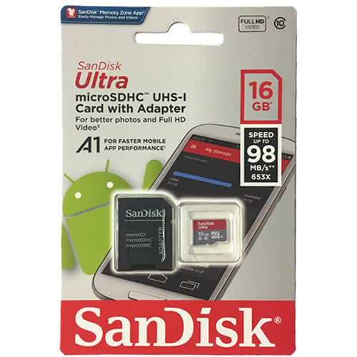 SanDisk 16GB Ultra microSDHC UHS-I Memory Card with Adapter