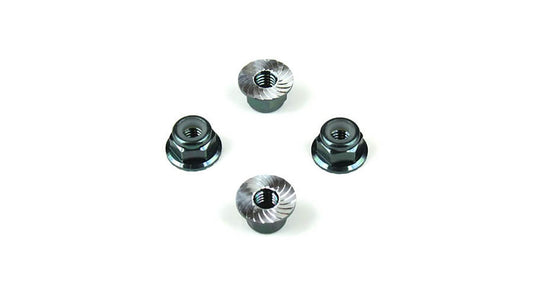 Tekno M4 Locknuts Aluminum Flanged Serrated, Black (4) (TKR1213) Horizon Hobby