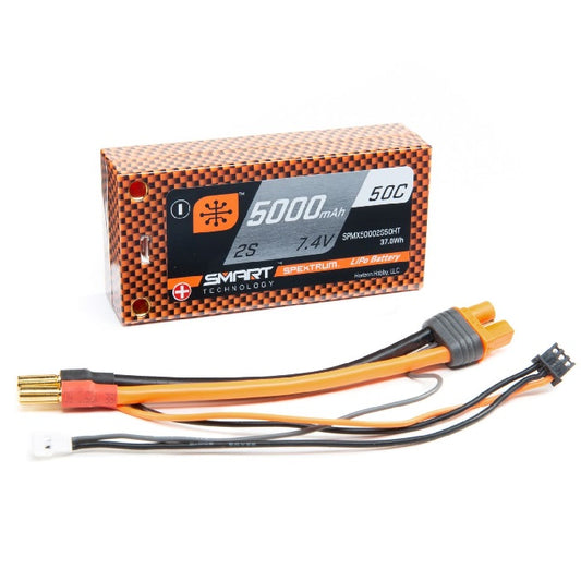Spektrum 7.4V 5000mAh 2S 50C Smart Race Shorty Hardcase LiPo Battery: Tubes, 5mm (SPMX50002S50HT)