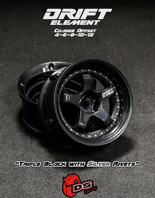 Drift Element Adjustable Offset Wheels (Black/Gold) (DE-007) Scale Speed