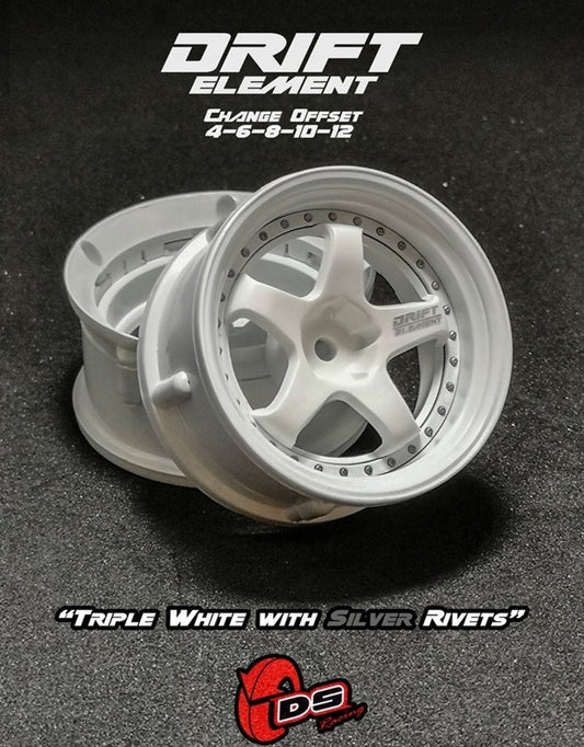 Drift Element Adjustable Offset Wheels (White/Silver) (DE-003) Scale Speed