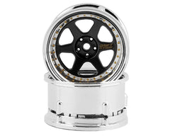DS Racing Drift Element 6 Spoke Drift Wheels (Black & Chrome w/Gold Rivets) (2) (Adjustable Offset) w/12mm Hex (DSC-DE-213)
