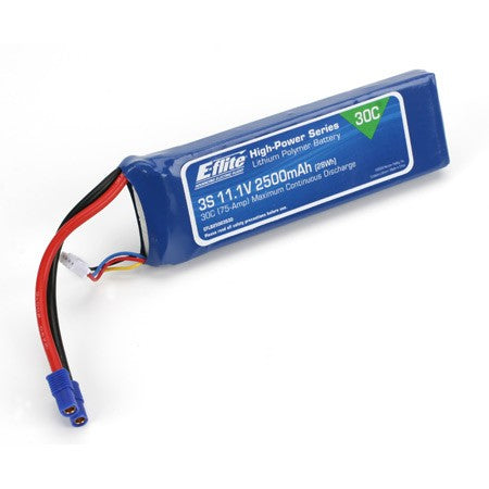 E-flite 3S 2500mAh 30C 11.1V LiPo, 12AWG EC3 (EFLB25003S30)