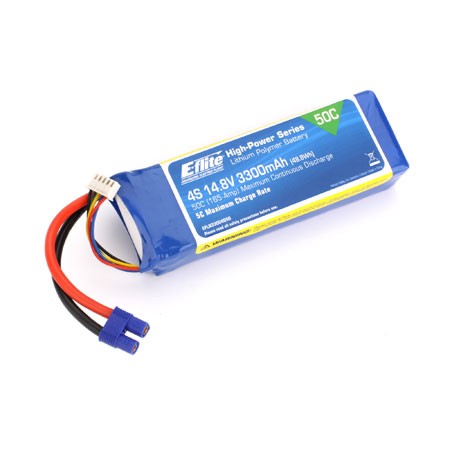 E-flite 4S 3300mAh 50C 14.8V LiPo, 12AWG EC3 (EFLB33004S50)
