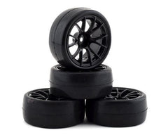 Firebrand RC Hustler RS Pre-Mounted On-Road Tires (4) (Black) w/CarpetMuncher Tires, 12mm Hex & 9mm Offset (FBR1HUSTLR405) Amain Hobbies