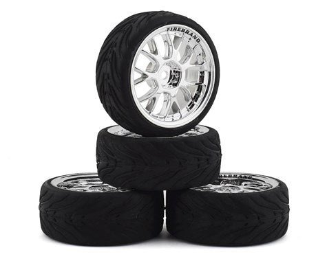 Firebrand RC Incinerate RT Pre-Mounted On-Road Tires (4) (Chrome) w/FireFang Tires, 12mm Hex & 3mm Offset (FBR1WHECIN061)