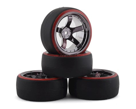 Firebrand RC Highfive D29 Pre-Mounted Slick Drift Tires (4) (Smoke Chrome) w/D2 Tires, 12mm Hex & 9mm Offset (FBR1WHEHI5966) Amain Hobbies