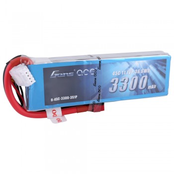 Gens Ace 3300mAh 11.1V 45C 3S1P Lipo Battery Pack with Deans Plug