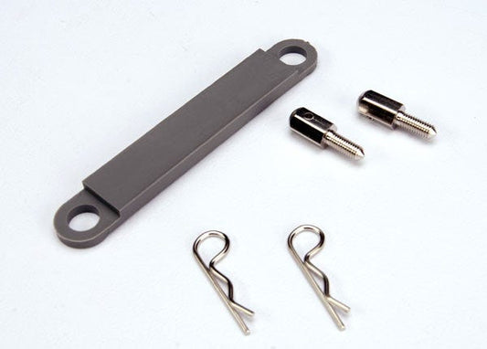 Traxxas Battery Hold-Down Plate (grey) / Metal Posts (2) / Body Clips (2) (3727A)