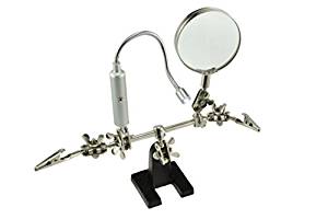Helping Hand Magnifier Glass Stand w/Flexible Neck, LED Flashlight & Alligator Clips