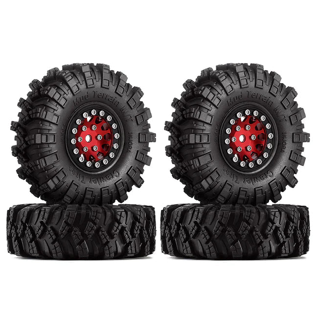 INJORA 1.0" 62*20.5mm Wheel Rims Mud Terrain Tires Set for 1/24 RC Crawlers (4) (W1049-T1007) INJORA