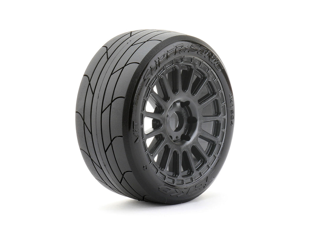 JETKO 1/8 Buggy Super Sonic Tires Mounted on Black Radial Rims, Medium Soft, Belted (2) (JKO1504RBMSGB)