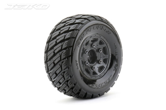 JETKO 1/10 SC Rockform Tires Mounted on Black Claw Rims, Medium Soft, 12mm Hex, 0" Offset (JKO3102CBMSGNB1)