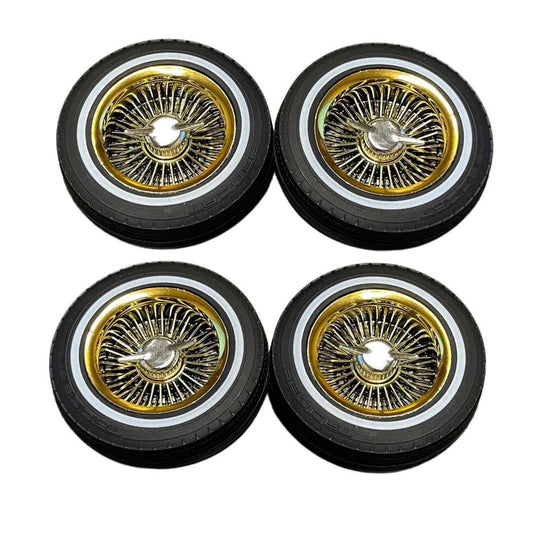 Redcat Whitewall Low Pro Tires and Wheels w/ Knock offs & Wheel Nuts (Gold)(Not Glued) (1Set) (RER14434)