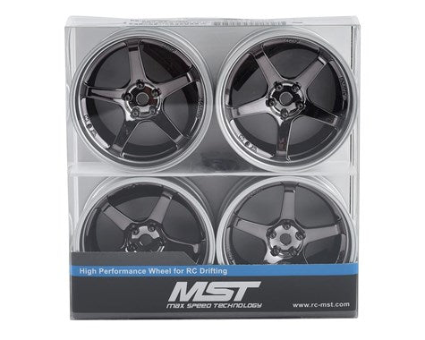 MST GT Wheel Set (Matte Silver/Black Chrome) (4) (Offset Changeable) MXS-832110SBK Amain Hobbies