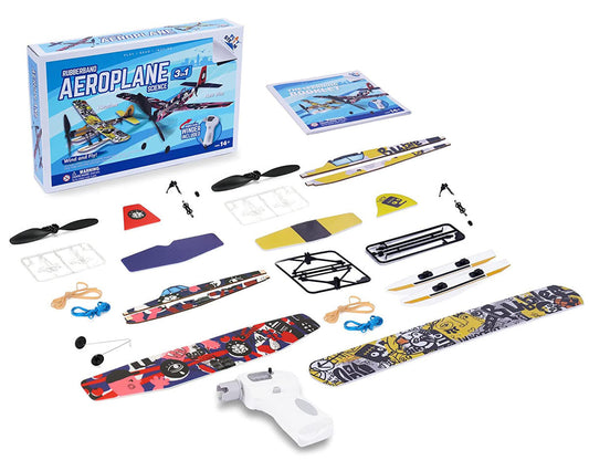 PlaySTEM Airplane Science Rubber Band Powered 3-in-1 Airplane Set (PYSXP04203) Amain Hobbies