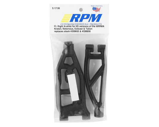 RPM ARRMA Kraton/Outcast 6S Front Right Upper & Lower Suspension Arm Set (Black) (RPM81602)