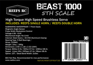 Reefs Beast 1000 1/5th Scale High Torque, High Speed Brushless Servo w/ Aluminum Horns
