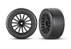 Traxxas Tires and wheels, assembled, glued (multi-spoke black wheels, 2.0" ultra-wide slick tires foam inserts) (rear) (2) (9375)