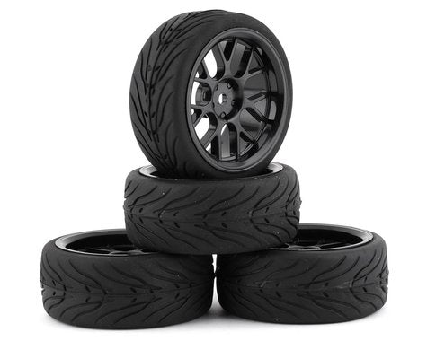 Yeah Racing Spec T Pre-Mounted On-Road Touring Tires w/CS Wheels (Black) (4) w/12mm Hex & 3mm Offset (YEA-WL-0109)