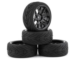 Yeah Racing Spec T Pre-Mounted On-Road Touring Tires w/CS Wheels (Black) (4) w/12mm Hex & 3mm Offset (YEA-WL-0109) Yeah Racing