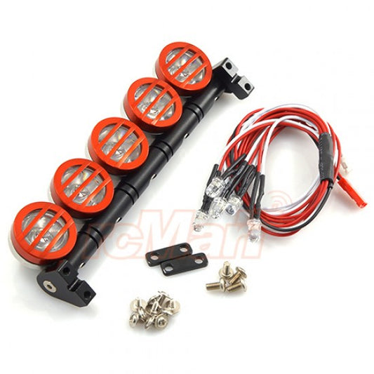 Yeah Racing 1/10 Aluminum Roof 5 White LED Set Red For RC Truck Crawler (YA-0370RD)
