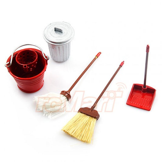 Yeah Racing 1/10 RC Crawler Garage Accessory Combo W/Broom, Dustpan, Mop, Water Bucket, Metal Trash Bin (YA-0366)